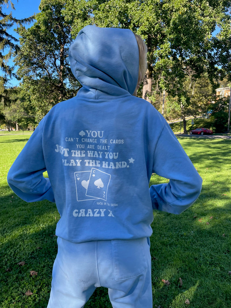 PLAY YOUR CARDS HOODIE (LIGHT BLUE)